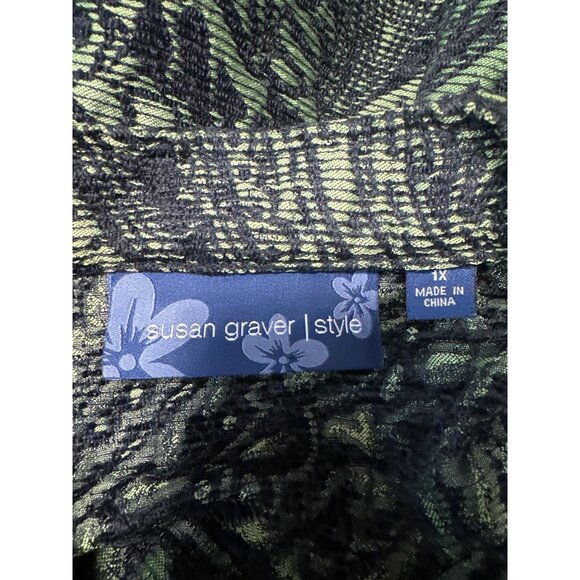 Susan Graver Style Ombre Greens Floral Embroidered Zip Jacket Size 1X - Picture 6 of 10